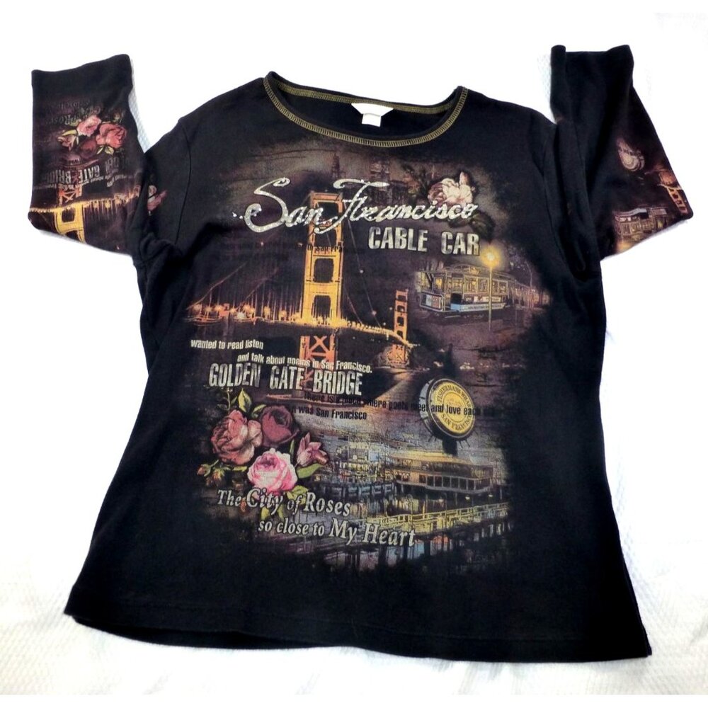 Christopher & Banks San Francisco Cable Car Golden Gate Bridge Graphic Shirt XL